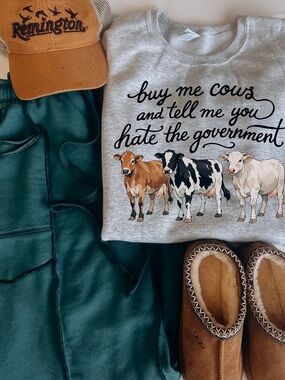 Graphic Cow Sweatshirt - 'Buy Me Cows' - Sport Grey Small-3X